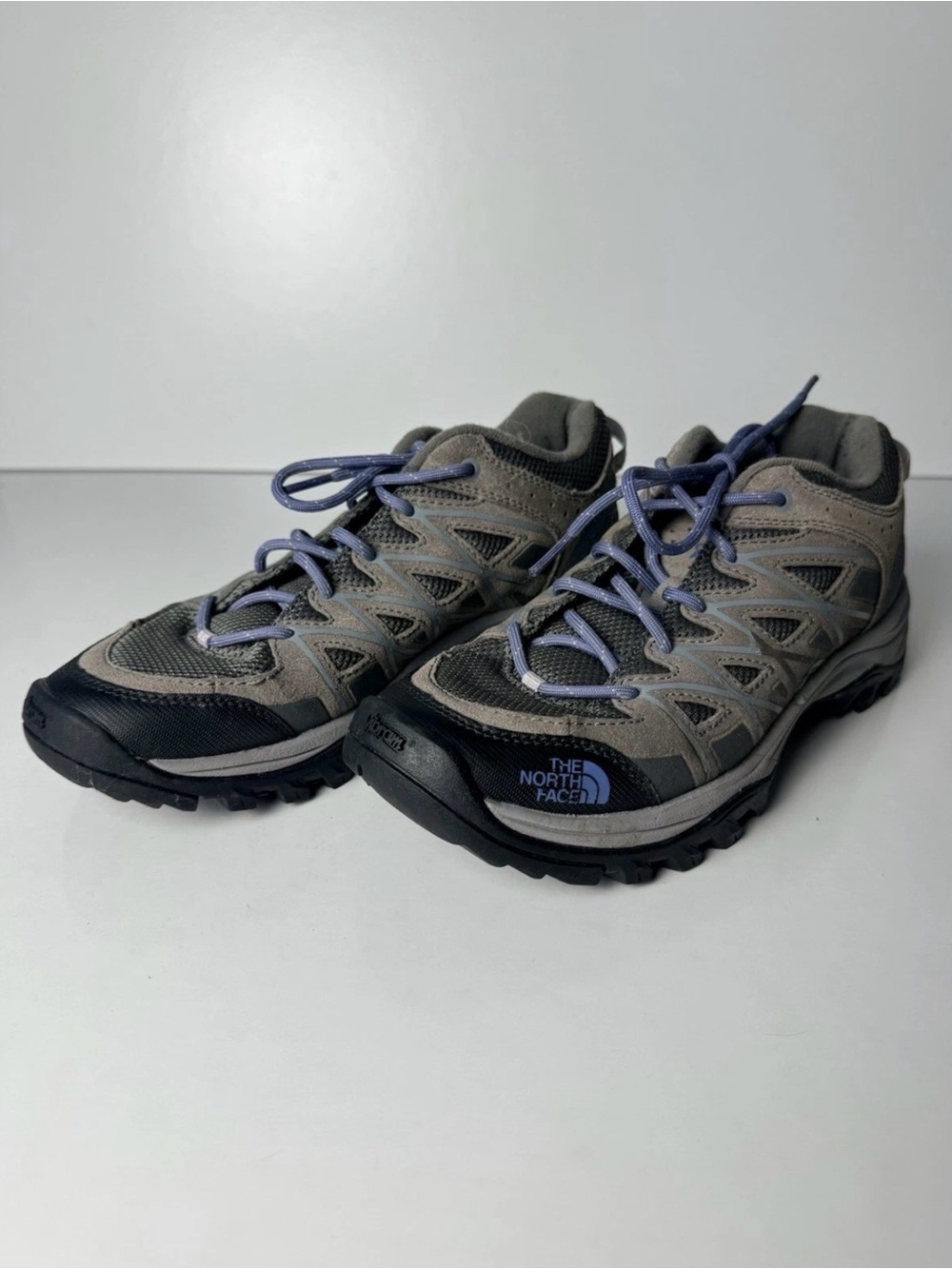 The North Face Gray Hiking Shoes with Blue Laces
